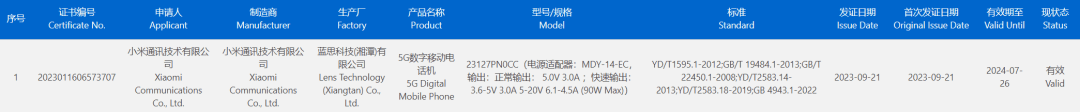 新机曝光：小米14 Pro支持120W快充，或11月初发布插图6