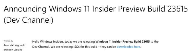 Win11 Dev 预览版 Build 23615今日发布(附更新内容汇总)插图