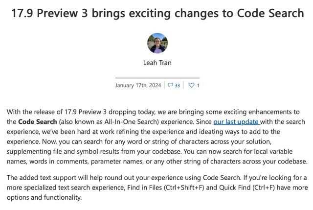 Visual Studio 202217.9 Preview 3更新发布 增强代码搜索体验插图2