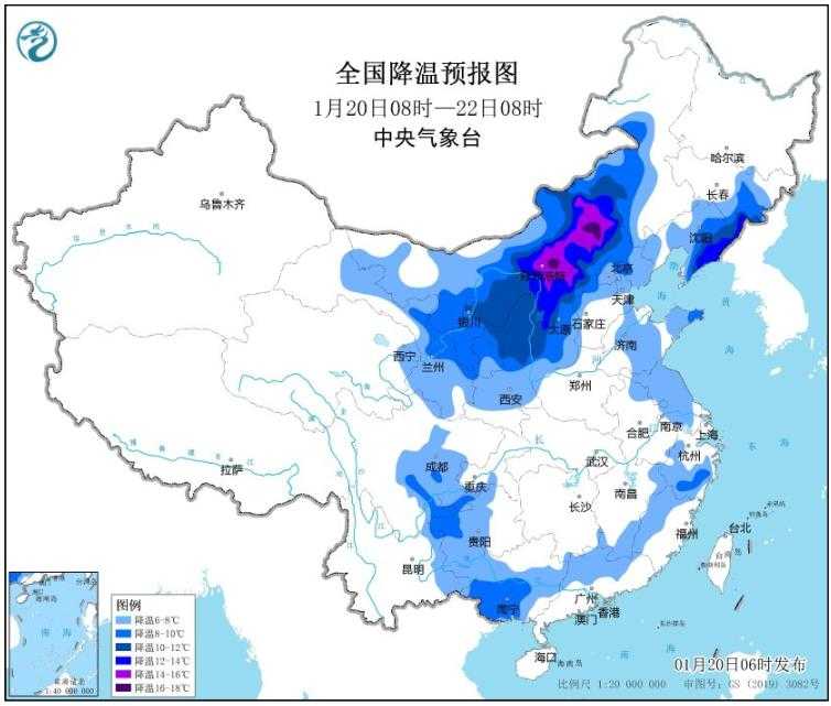 大寒寒潮来袭中东部地区将有降温 南方成为暴雪中心