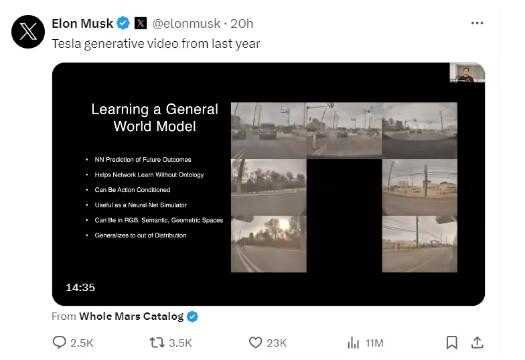 马斯克：特斯拉早已掌握视频生成技术 更胜过OpenAI