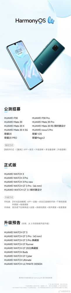 5年前机型也能升！华为P30、Mate 20等开启HarmonyOS 4公测招募