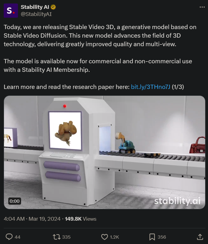 Stable Video 3D震撼登场：单图生成无死角3D视频、模型权重开放