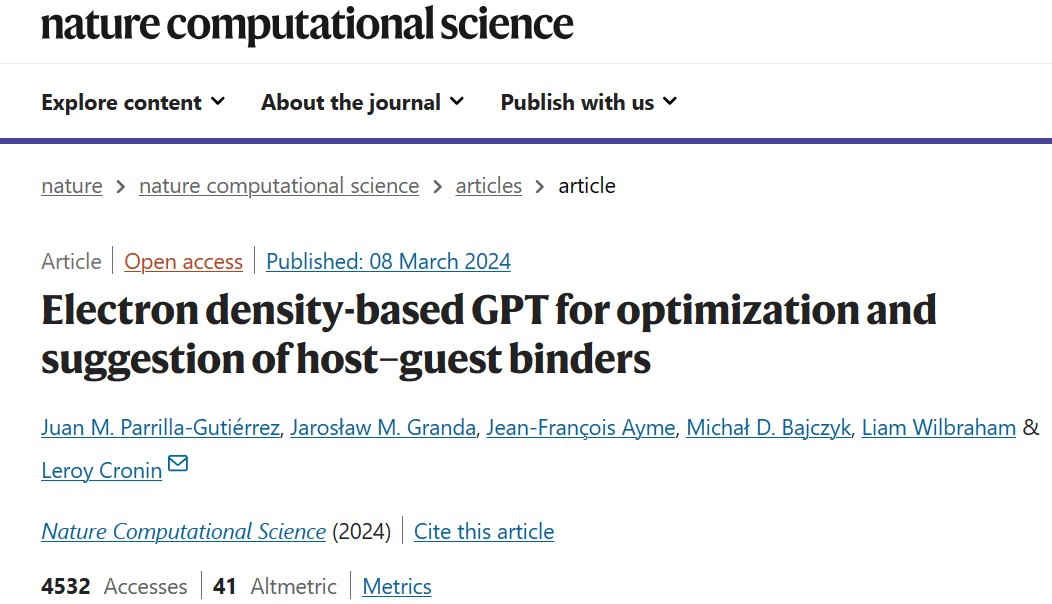 准确率 >98%，基于电子密度的 GPT 用于化学研究，登 Nature 子刊