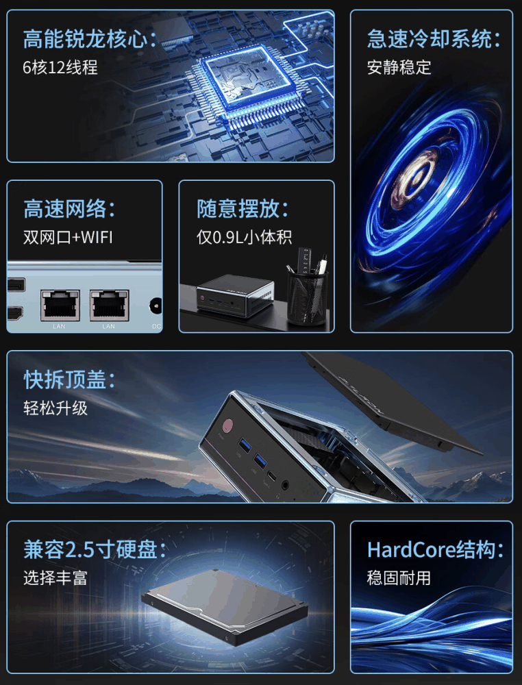 磐镭 WO4 迷你主机配置上新：R5-5500U + 16GB + 512GB、双网口，1599 元