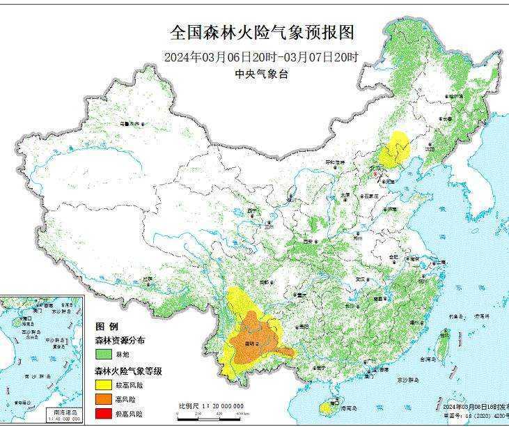 2024年3月7日森林火险气象预报：贵州云南部分地区森林火险气象等级较高