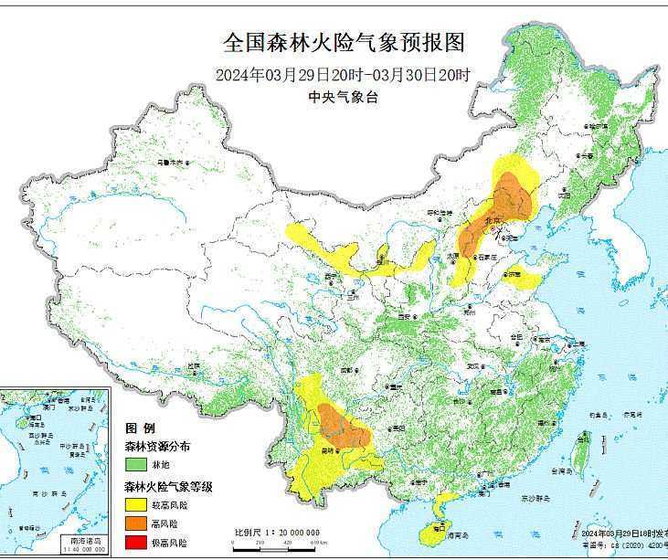 2024年3月30日森林火险气象预报：四川贵州云南等部分地区森林火险气象等级较高