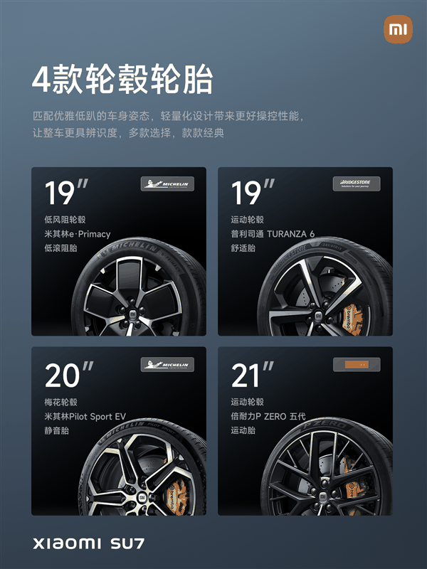 小米SU7登场：四款轮毂可选 最大21寸