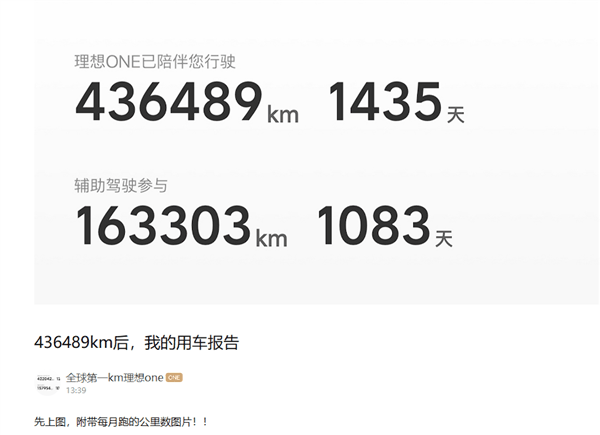 43万公里！全网里程第一理想ONE车主发用车报告：没出什么大问题