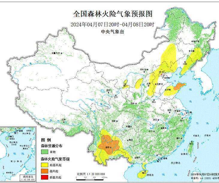 2024年4月8日森林火险气象预报：北京河北山西等部分地区森林火险气象等级较高