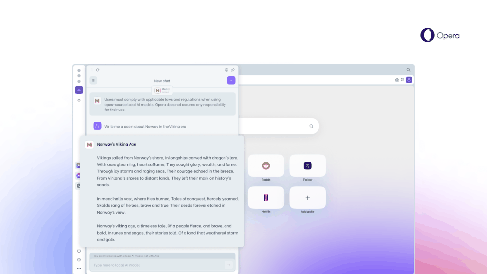 Opera 成为首个集成本地 LLM 的浏览器
