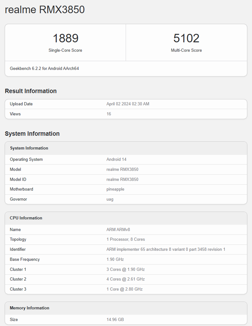 realme 真我 GT Neo6 SE 手机现身 Geekbench：骁龙 7+ Gen 3，多核 5102 分