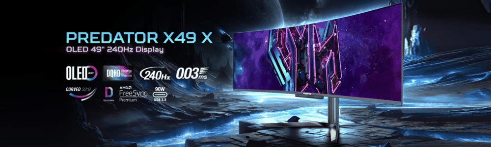 宏碁预告 Predator X49 X 48.9 英寸带鱼屏显示器，双 2K 240Hz QD-OLED