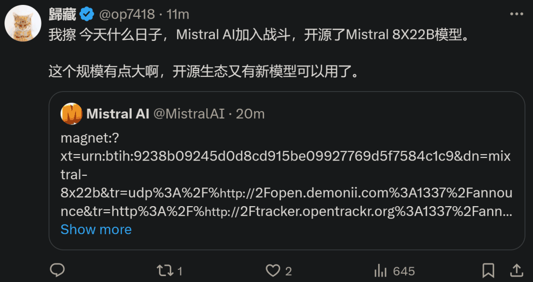 Mistral开源8X22B大模型，OpenAI更新GPT-4 Turbo视觉，都在欺负谷歌