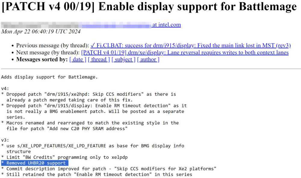 Linux 补丁显示英特尔“Battlemage”GPU 架构最高支持 DP UHBR13.5