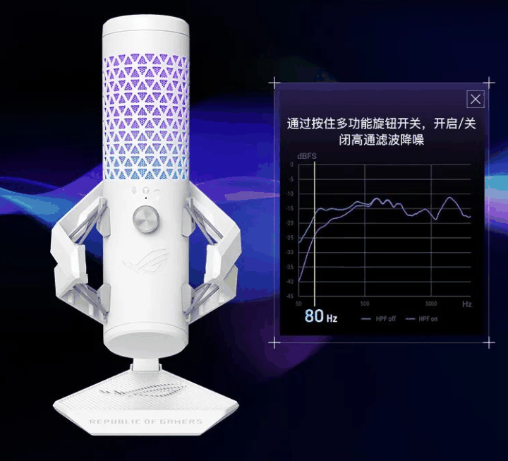 ROG 卡尼克斯麦克风“月曜白”版本开售：25mm 金属振膜、支持心型拾音，1299 元