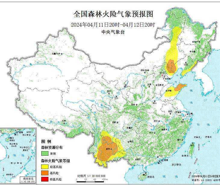 2024年4月12日森林火险气象预报：内蒙古辽宁吉林等部分地区森林火险气象等级较高