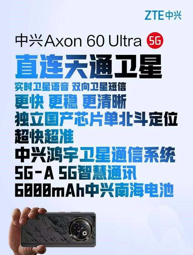 中兴Axon 60 Ultra手机发布: 配双卫星双系统鸿宇+天通 6000mAh电池插图2