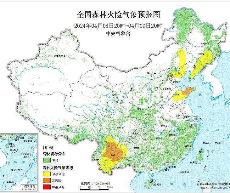 2024年4月9日森林火险气象预报：山东四川云南等部分地区森林火险气象等级较高