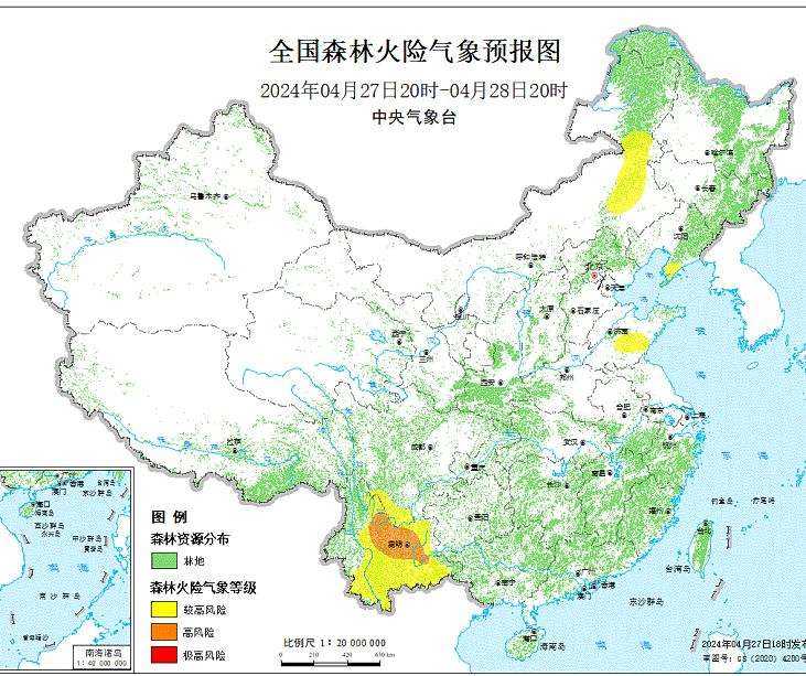 2024年4月28日森林火险气象预报：云南中北部的局部地区森林火险气象等级高