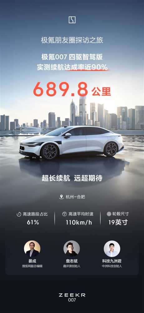 行驶689.8km！高管直播实测极氪007续航达成率近90%