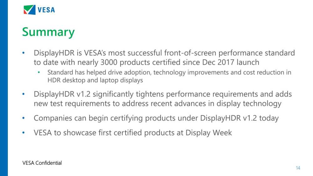 VESA 宣布 DisplayHDR 1.2 规范，提高性能要求：增加色彩准确度、宽色域等