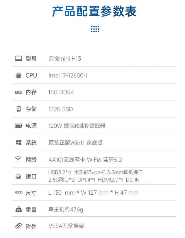 海尔云悦 mini H13 迷你主机开售：i7-12650H、双网口，2599 元