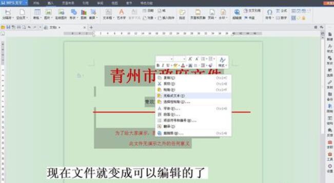 红头文件在word中设置可编辑的操作方法