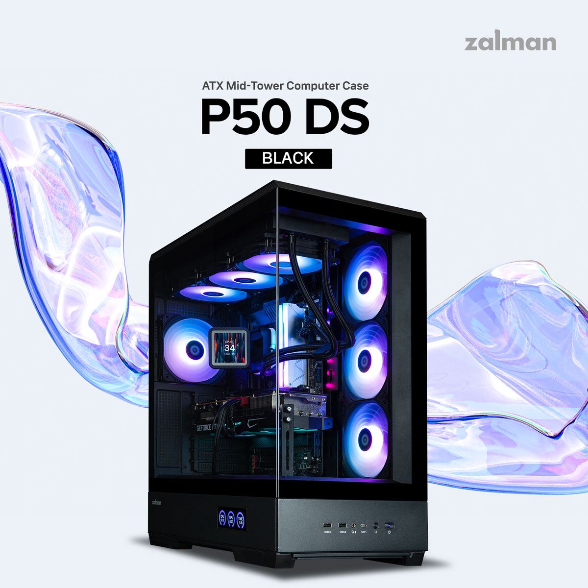 ZALMAN 推出 270° 海景房机箱 P50DS：支持背插主板，内置监控屏