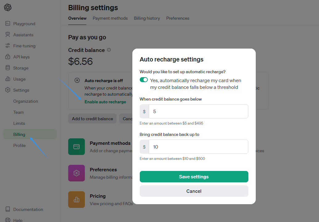 OpenAI Auto recharge