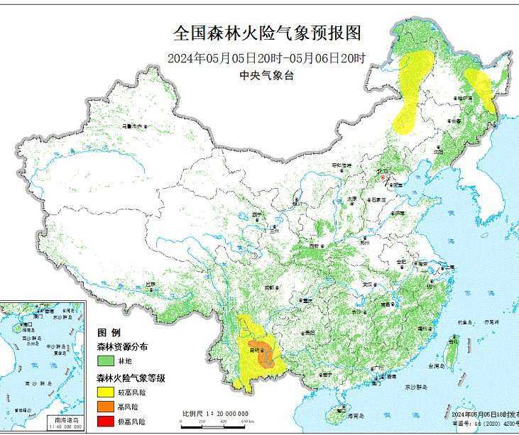 2024年5月6日森林火险气象预报：云南中东部的局部地区森林火险气象等级高