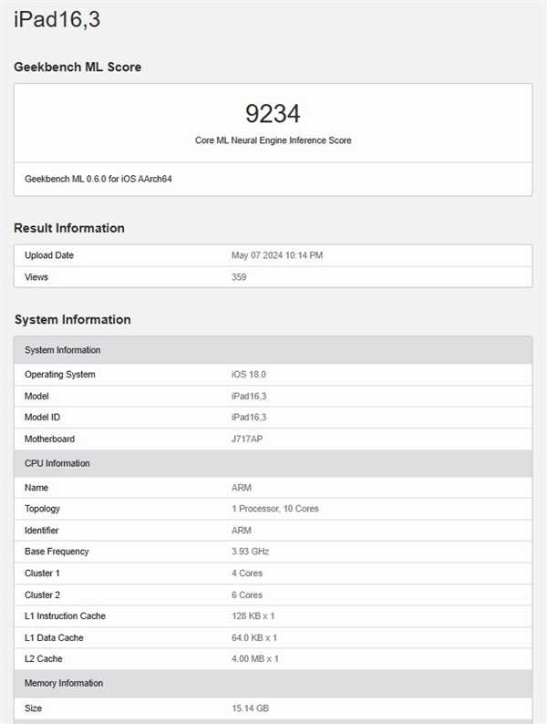 iPad Pro2024现身Geekbench：全球首发10核M4频率达3.93GHz