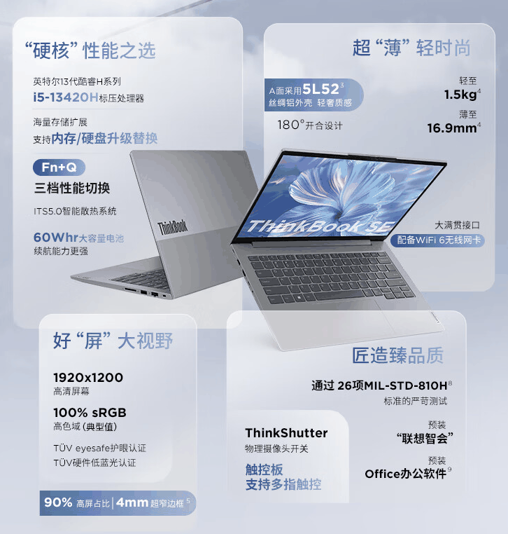 联想 2024 款 ThinkBook SE 14 英寸笔记本上架开售：i5-13420H + 16G + 512G 售 3799 元