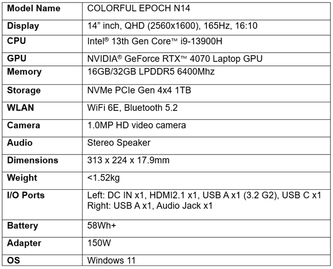 七彩虹首款 AI PC 笔记本源 N14 通过 3C 认证：i9-13900H + RTX 4070、重 1.52kg