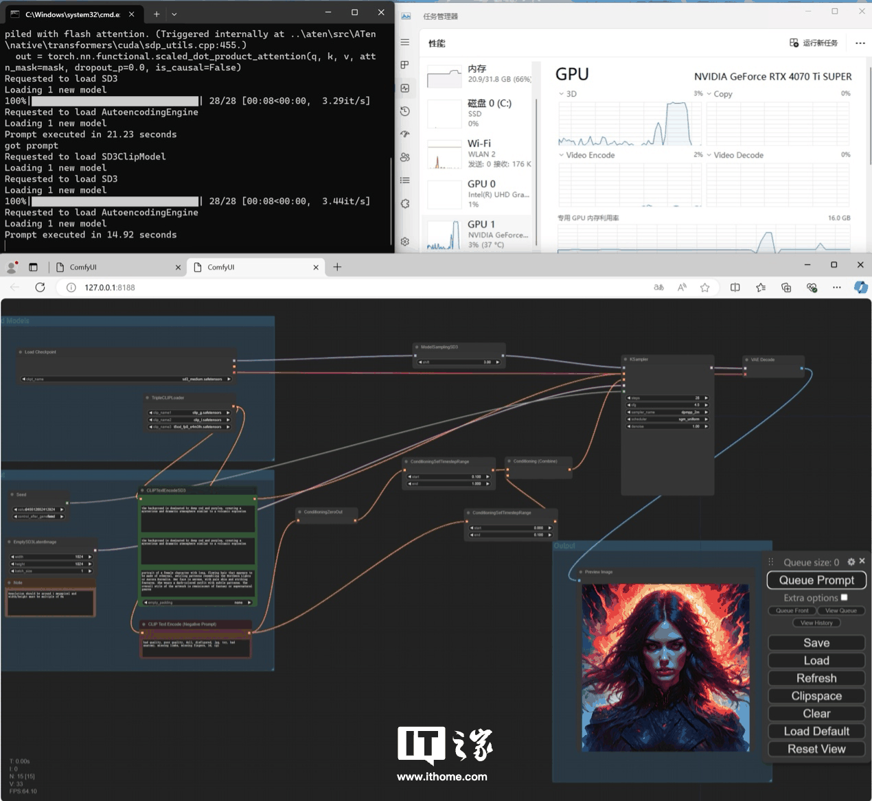 Stable Diffusion 3 搭建教程及官方实例演示，影驰 GeForce RTX 4070 Ti SUPER 星曜 OC 瞬间跑满