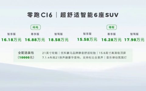 性价比最高六座家用SUV 零跑C16正式上市：15.58万元起