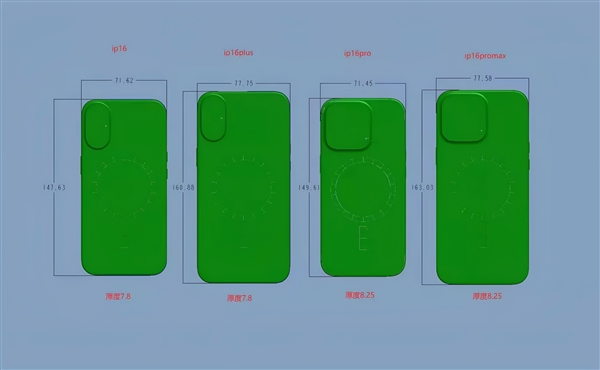 iPhone 16全系尺寸图出炉：Pro版明显增大 屏幕黑边历史最窄