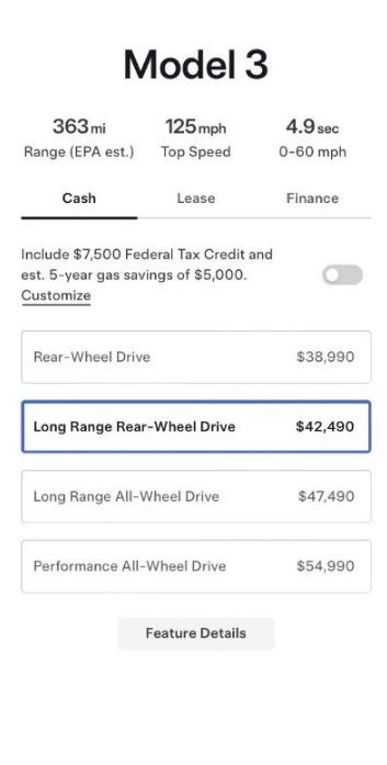 特斯拉美国推出长续航后驱版Model 3 售价42490美元插图