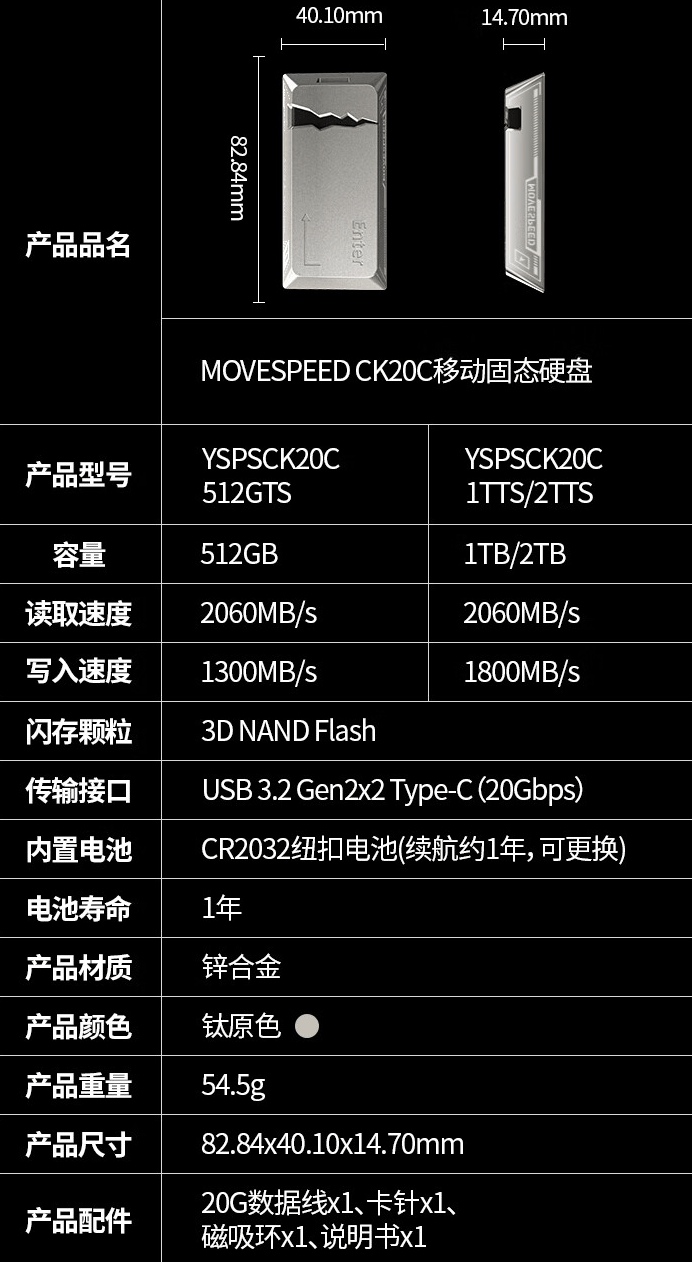 移速磁吸移动固态硬盘上新：支持苹果“查找”网络、读速 2060MB/s，599 元起