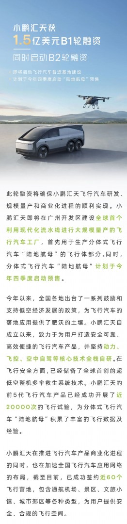 小鹏汇天获1.5亿美元B1轮融资，将在广州建设飞行汽车大规模量产工厂插图