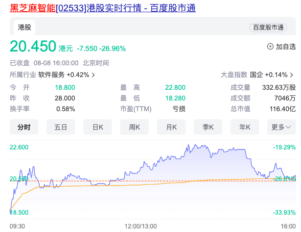 “自动驾驶AI芯片第一股”黑芝麻智能港股上市首日收跌超26%插图