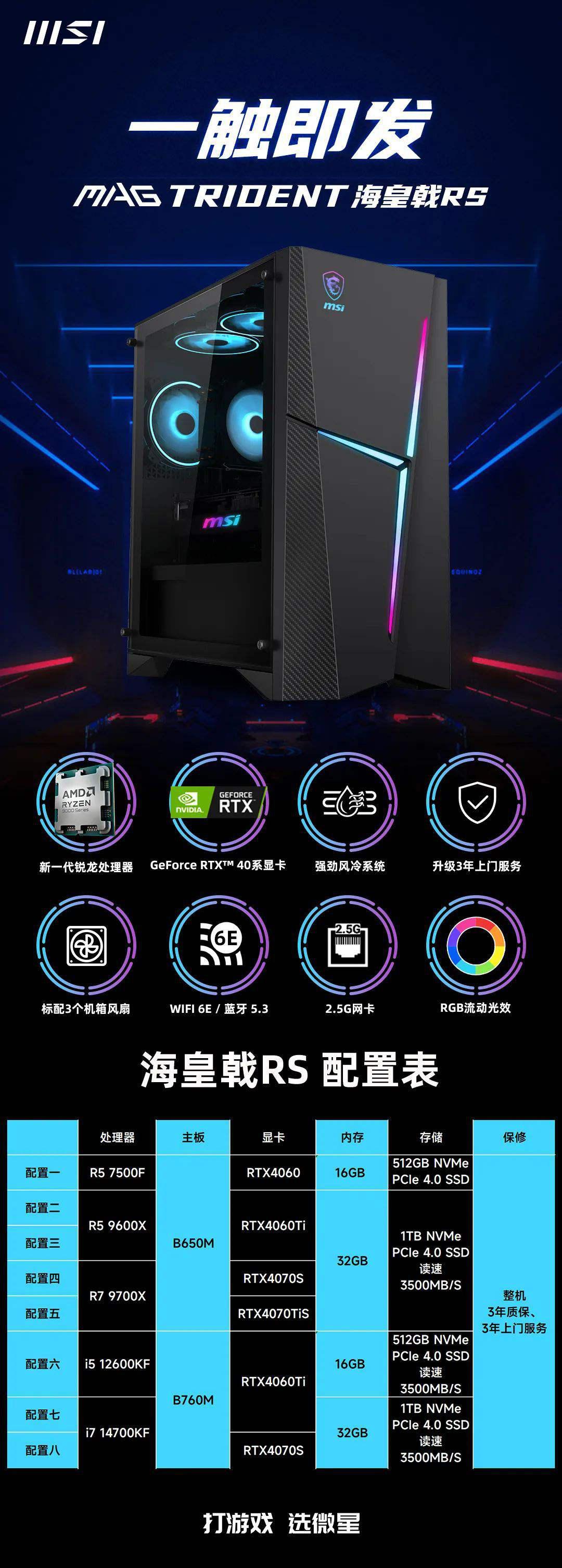 微星发布新款海皇戟 RS、宙斯盾 S 电竞主机：AMD 锐龙 R9 9900X + RTX 4080Super 版本 18999 元