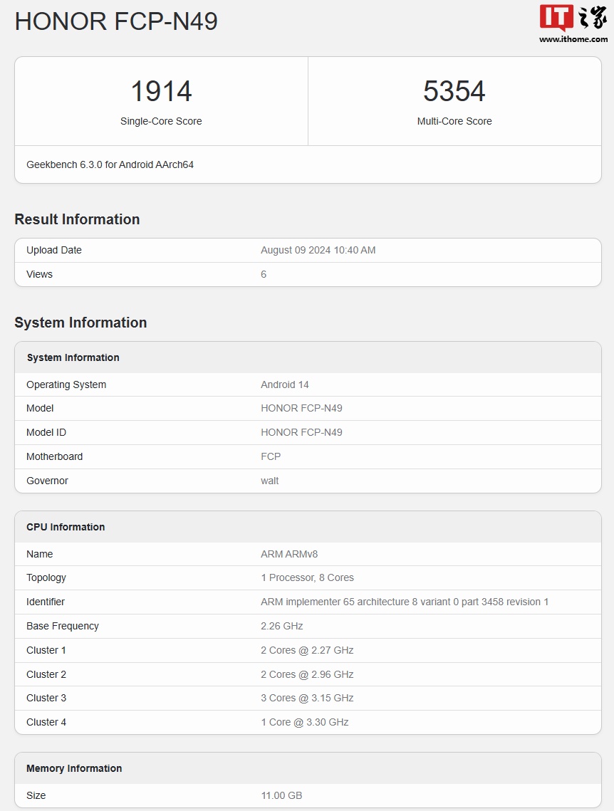 荣耀 magic v3 折叠屏手机将在海外发布，国际版现身 geekbench