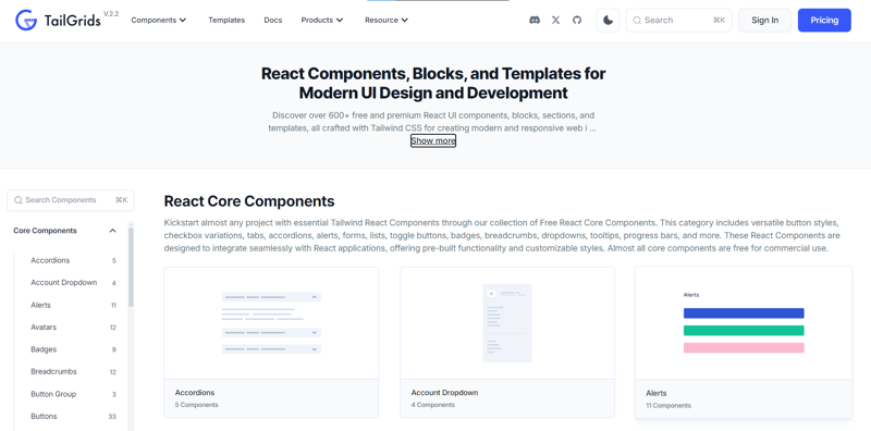 TailGrids React：+ Tailwind CSS React UI 组件