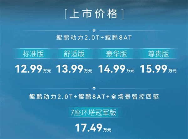 全系2.0T发动机动力比肩宝马！奇瑞瑞虎8L上市：12.99万起