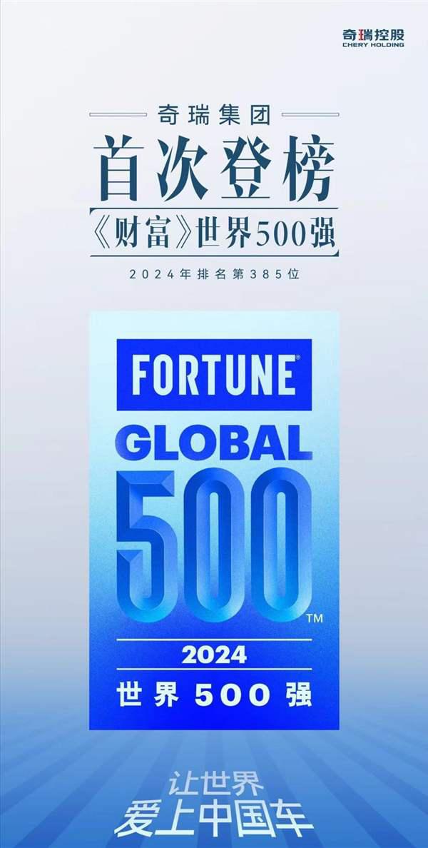 奇瑞首次登榜世界500强企业：已连续21年位居中国乘用车出口销冠