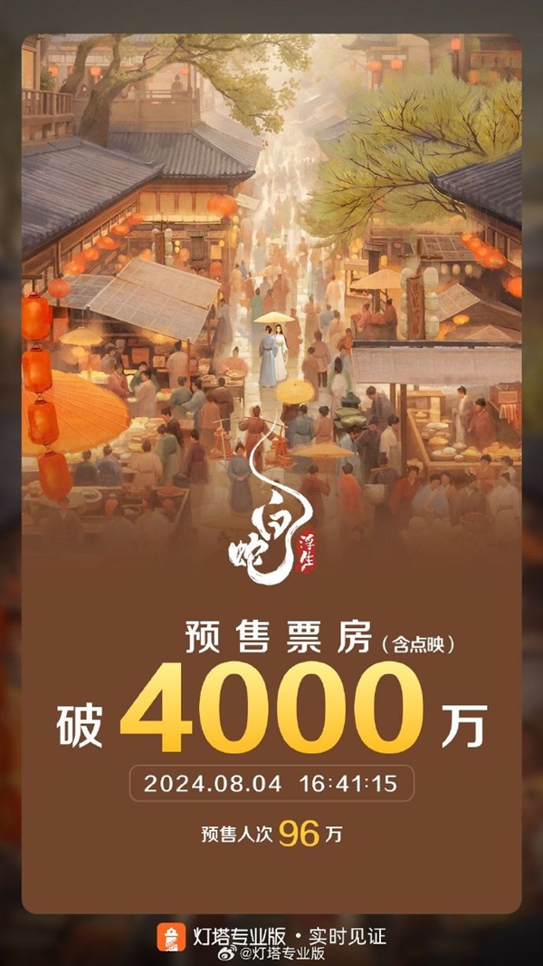 《白蛇：缘起》正统续作！《白蛇：浮生》预售票房破4000万