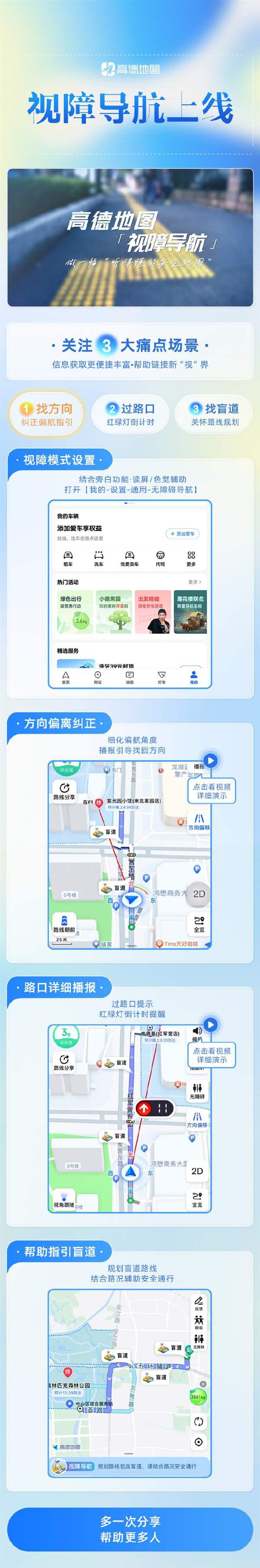 高德地图宣布升级无障碍导航功能：优先规划含盲道路线