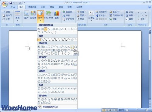 Word2007中怎样绘制自选图形