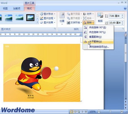 word2007中怎样实现图片旋转